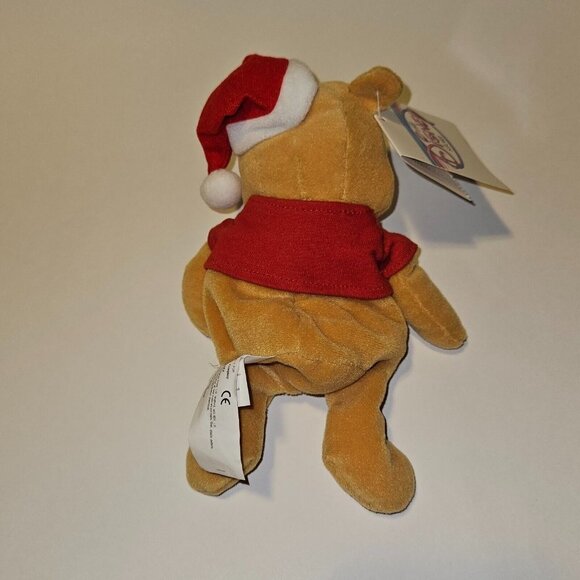 VTG Winnie the Pooh Bean Bag Plush Red Santa Hat Christmas 8" Disney Store w/TAG - Picture 6 of 9